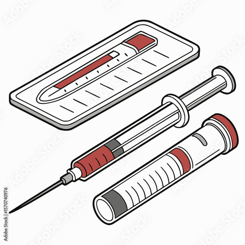 Blood sample syringe and test tube blood test medical