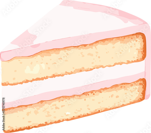 Sponge cake with icing layer watercolor vector illustration