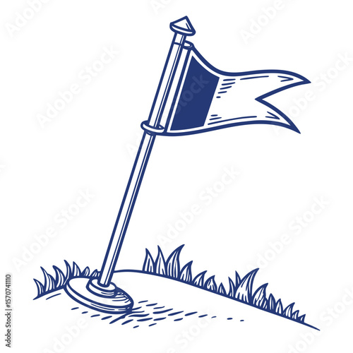 Blue flag on grassy mound pole