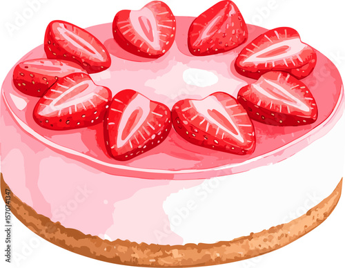 Strawberry cheesecake watercolor vector illustration