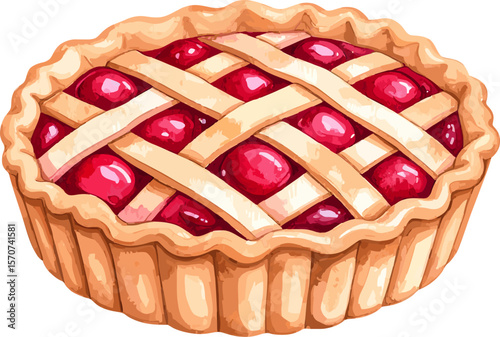 Strawberry pie watercolor vector illustration