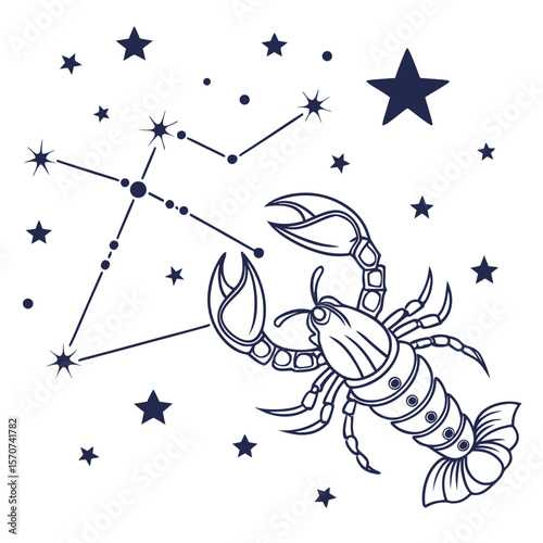 Cancer constellation crab and stars zodiac