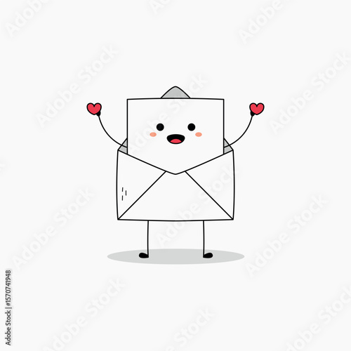 Cute Open Mail cartoon character spreading love doodle