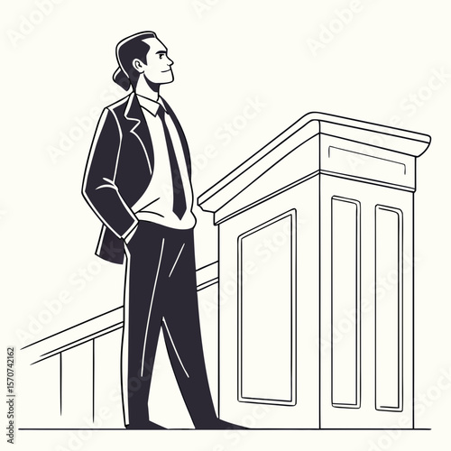 Confident man at podium suit speaking