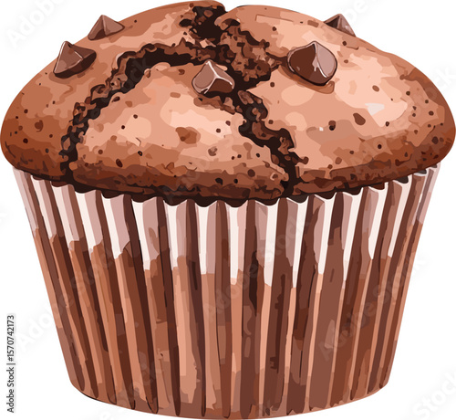 Chocolate muffin watercolor vector illustration