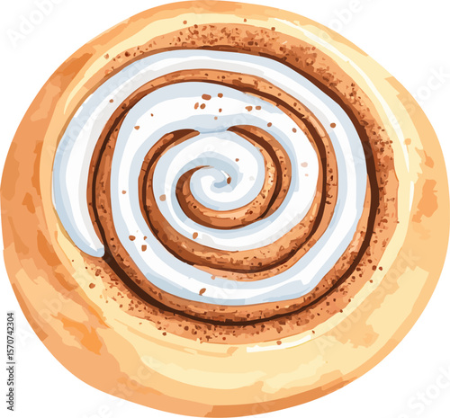 Cinnamon roll watercolor vector illustration