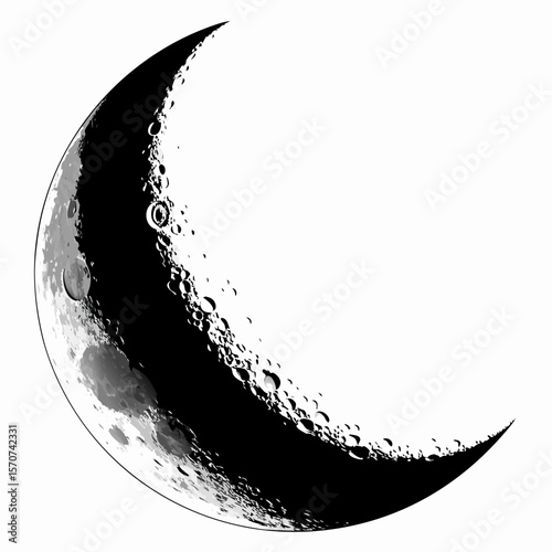 Crescent moon celestial body with craters space