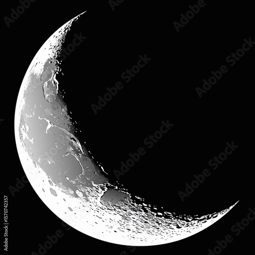 Crescent moon surface texture detail lunar celestial