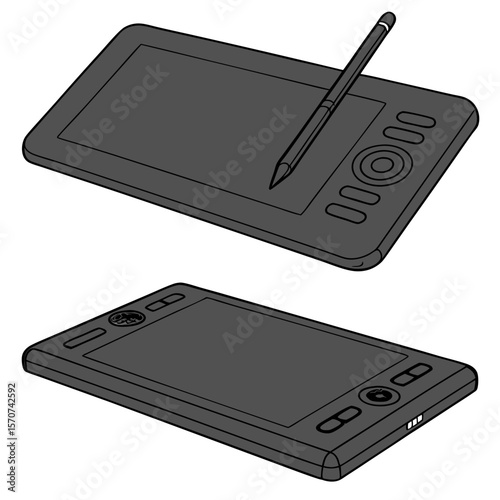Dark gray drawing tablet and stylus digital art graphic design