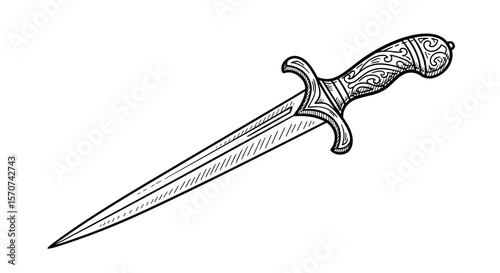 Dagger Black Vintage Sketch on White Background
