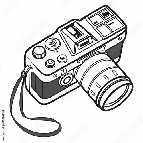 Digital camera with lens and strap photography