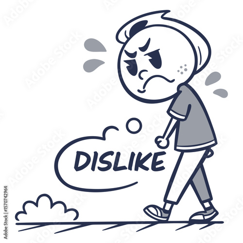 Displeased boy walking with dislike unhappy negative