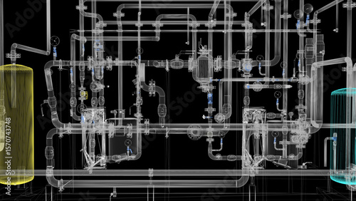 Industrial Boiler Room – Large-Scale 3D Rendering of Mechanical Equipment and Piping System
