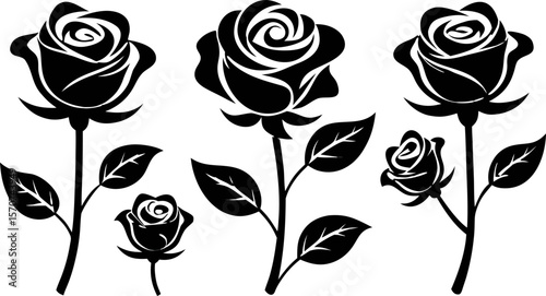 "Set of 6 Elegant Rose Silhouettes in Vector Style"

