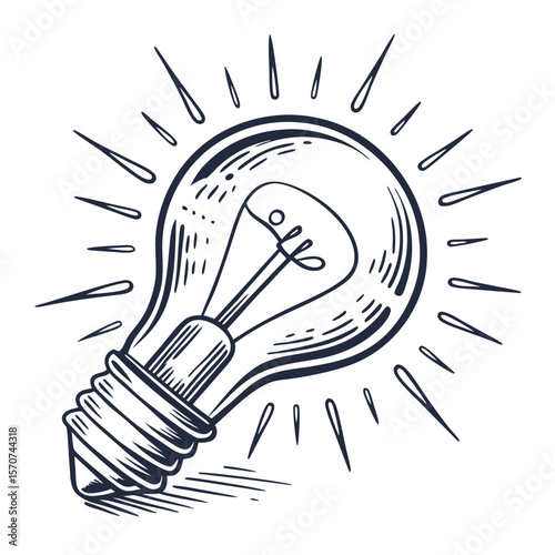 Glowing lightbulb radiating energy idea creativity