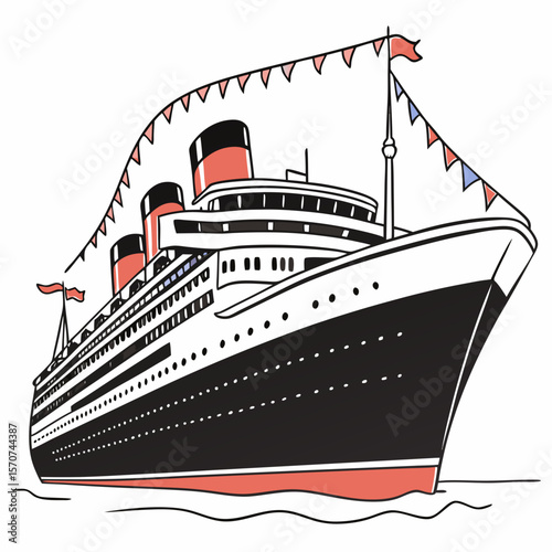 Grand liner sailing with festive pennants cruise ship