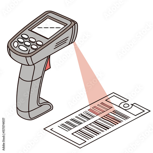 Gray scanner reads barcode on white background reading