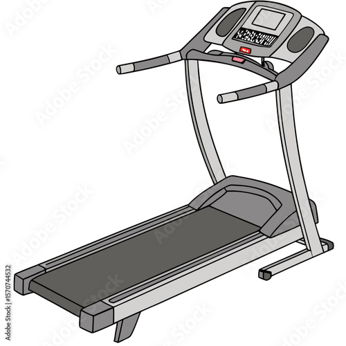 Gray treadmill with black belt and console exercise