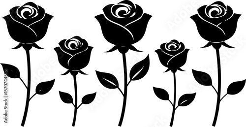 "Set of 6 Elegant Rose Silhouettes in Vector Style"

