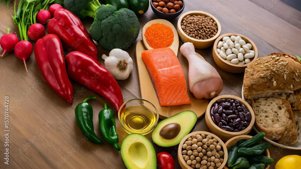 Healthy Eating and Meal Prep Concept, Healthy Food Ingredients for a Balanced Diet. Food Products Representing the DASH Diet Which Was Created to Help Lower High Blood Pressure