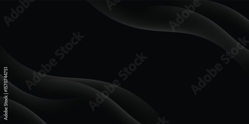 Abstract futuristic dark black background with waved design. Realistic 3d wallpaper with luxury flowing lines. Elegant backdrop for poster, website