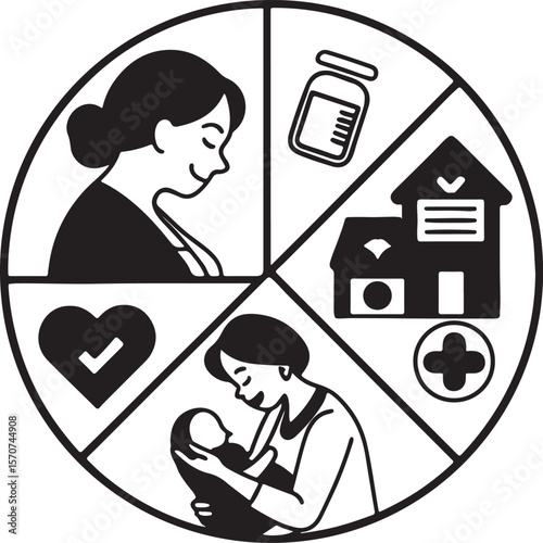 Postnatal Silhouette Vector Icon Design – Mother and Baby Outline Graphic for Maternity and Healthcare Themes