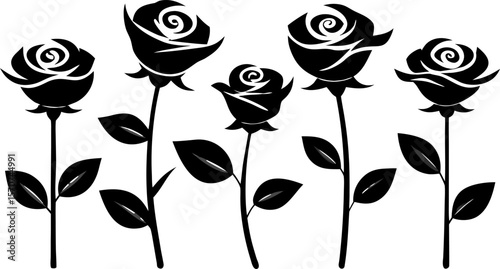 "Set of 6 Elegant Rose Silhouettes in Vector Style"

