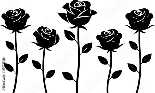"Set of 6 Elegant Rose Silhouettes in Vector Style"

