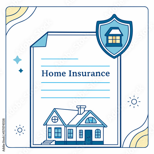 Home insurance document with house and shield protection