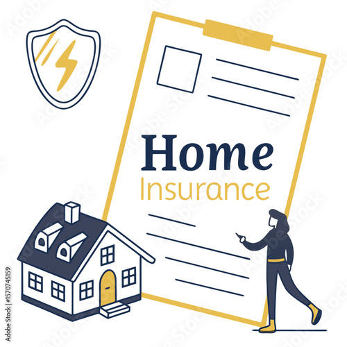 Home insurance document with shield and house protection