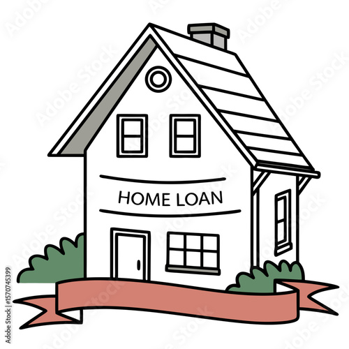 House with home loan banner and greenery ribbon