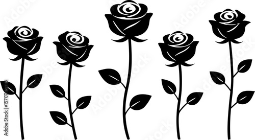 "Set of 6 Elegant Rose Silhouettes in Vector Style"

