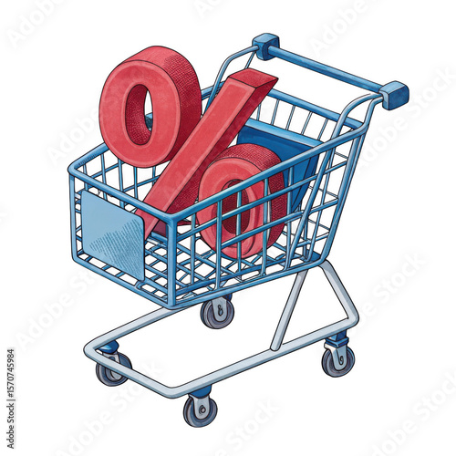 Shopping cart with percentage sign isolated on transparent background