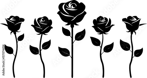 "Set of 6 Elegant Rose Silhouettes in Vector Style"

