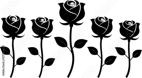 "Set of 6 Elegant Rose Silhouettes in Vector Style"

