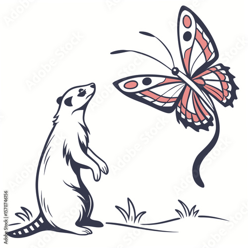 Meerkat and butterfly interaction nature animals
