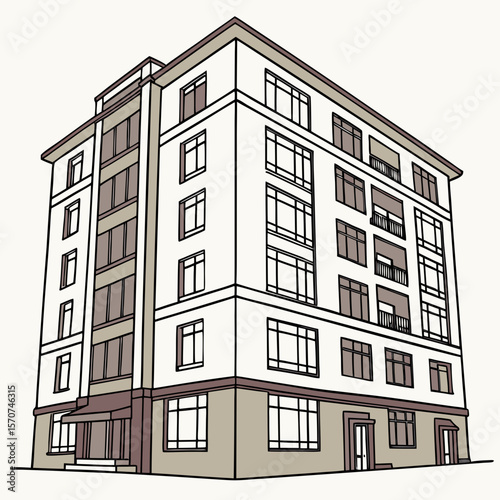 Modern apartment building with balconies residential
