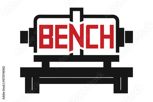 Modern bench press logo design with bold red text