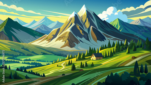 Scenic view of Banne d’Ordanche, a majestic mountain in the Auvergne region of France, featuring rugged peaks and lush green slopes under a clear sky