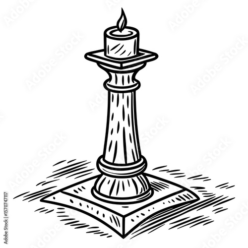 Ornate candlestick with burning flame light