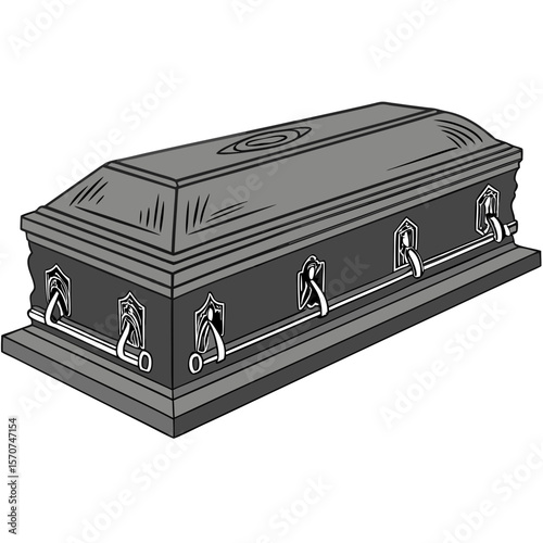Ornate gray coffin with silver handles casket funeral