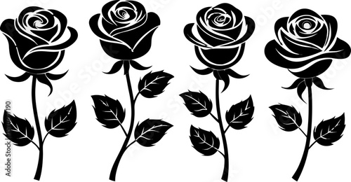"Set of 6 Elegant Rose Silhouettes in Vector Style"

