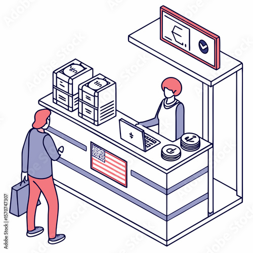 People exchanging currency at a counter currency exchange