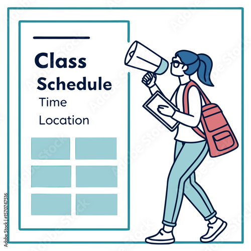 Person announcing class schedule with megaphone announcement