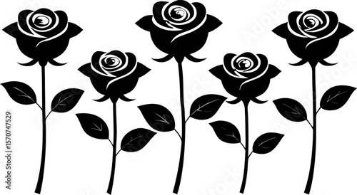 "Set of 6 Elegant Rose Silhouettes in Vector Style"

