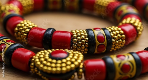 Wallpaper Mural Close-up of Colorful Beaded Necklace on Wooden Surface Torontodigital.ca