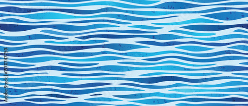 Seamless pattern, sea waves stylization, wavy lines, vector background