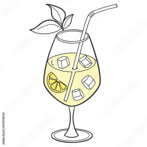 Refreshing Lemonade Drink with Ice and Lemon Slice