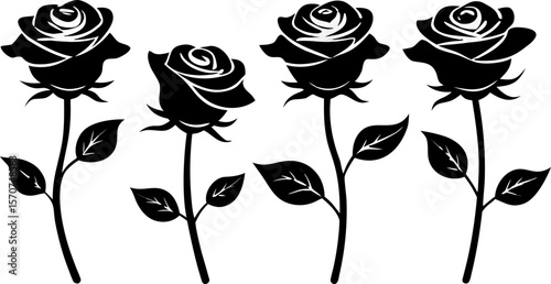 "Set of 6 Elegant Rose Silhouettes in Vector Style"


