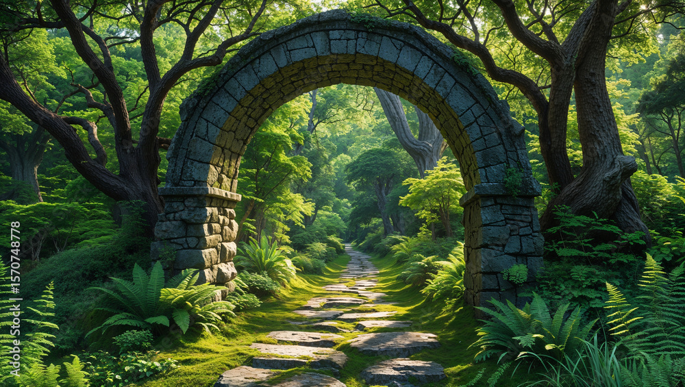 Fototapeta premium Stone Archway in Enchanted Forest Path
